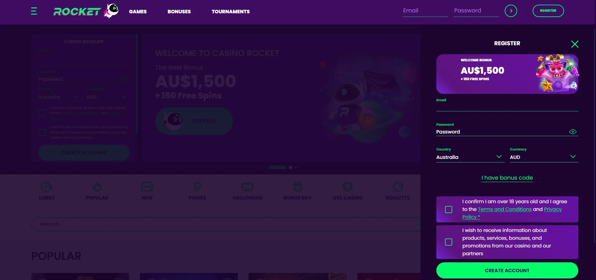Rocket Casino sign up